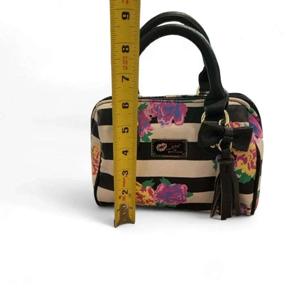 Luv Betsey Mini Satchel Women Small Black Floral Striped Tassel Bow